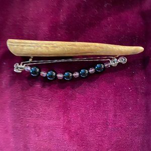 Handcrafted wood and bead pin